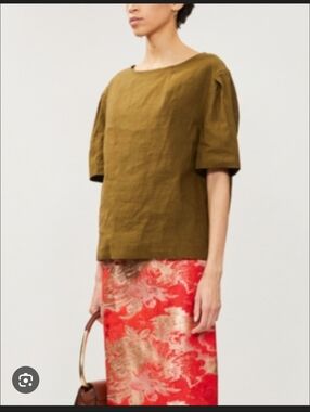 Dries Van Noten round neck linen cotton blend Summer top Olive Green XS